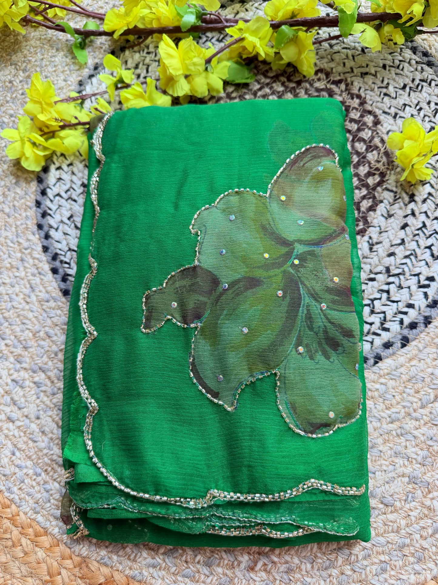 Chiffon printed embroidery saree