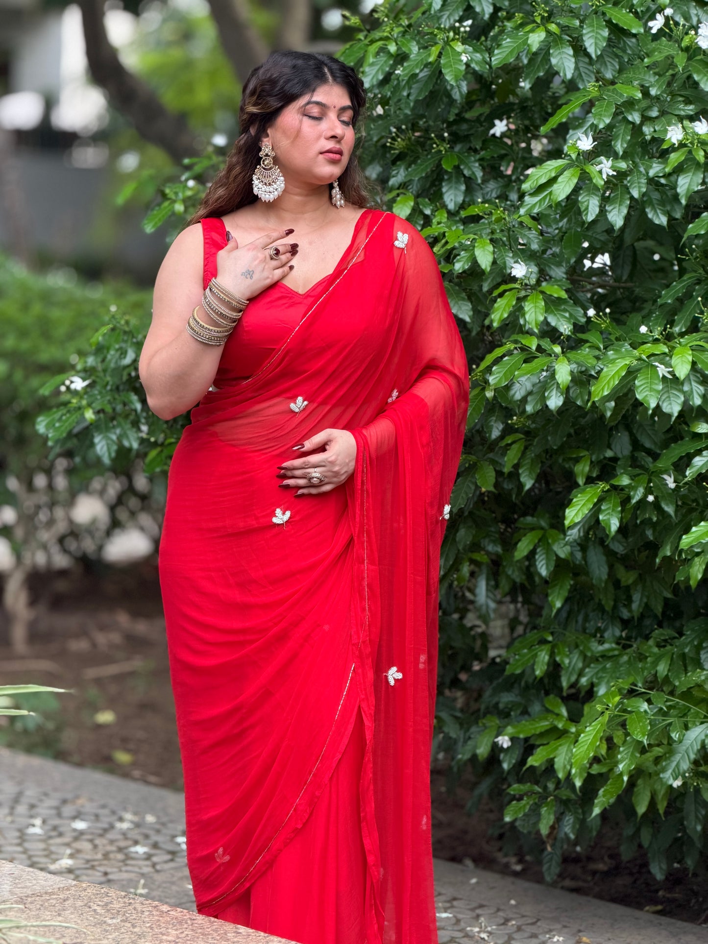 Red Pure Chiffon light weight premium saree