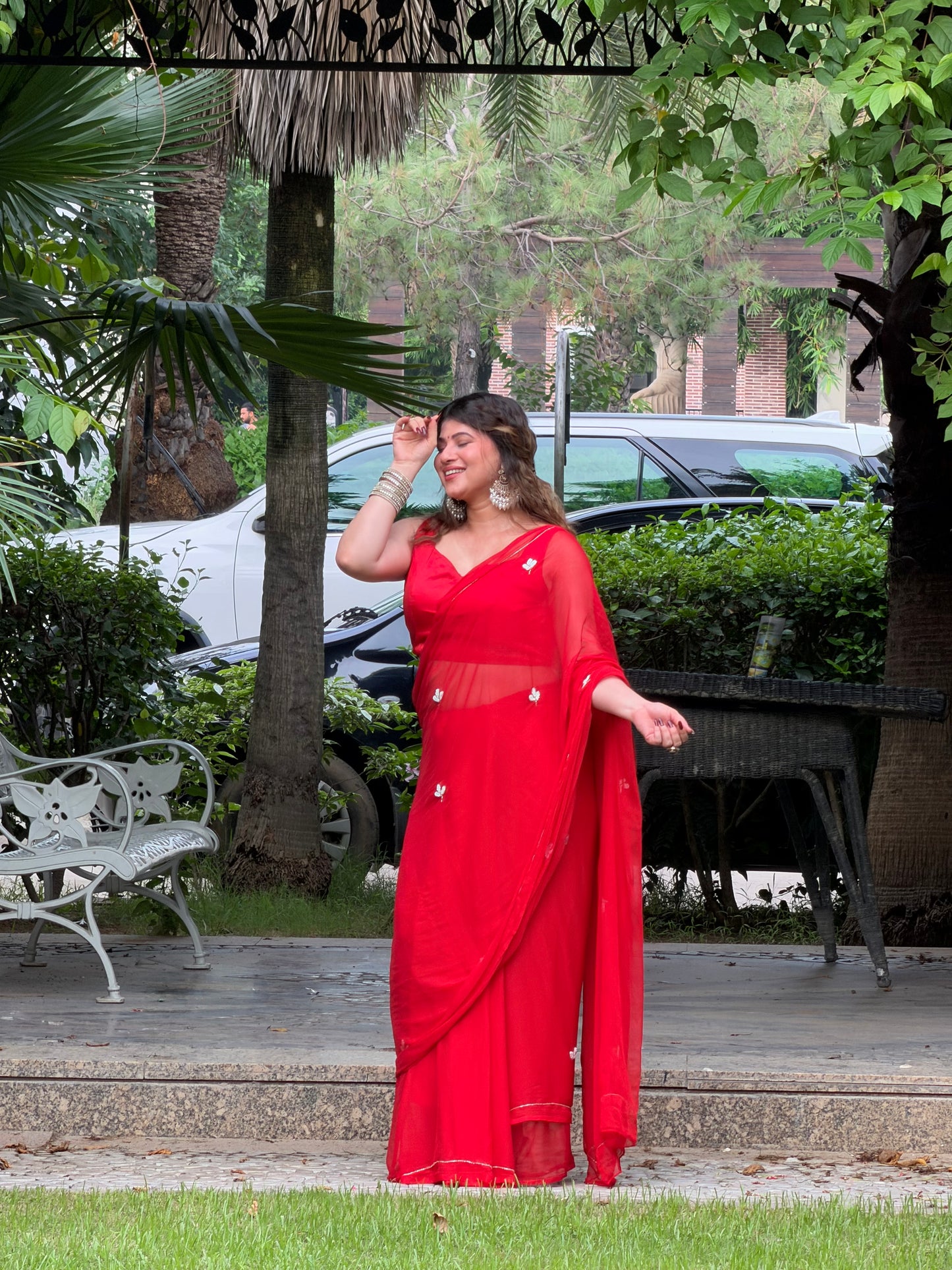 Red Pure Chiffon light weight premium saree