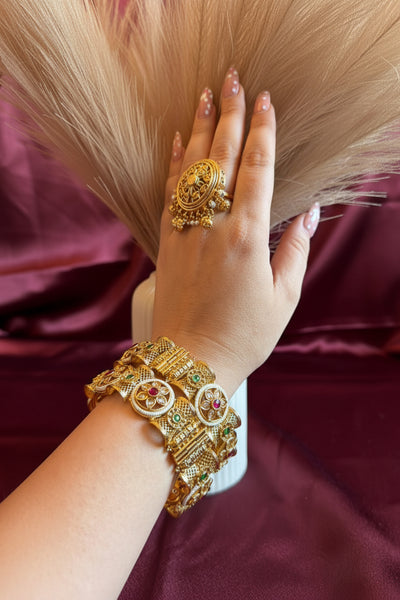Heritage Floral Antique Gold Bangles Set